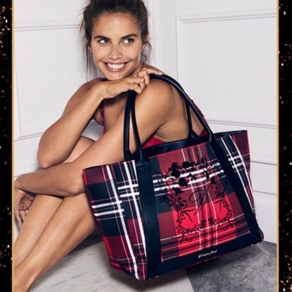 Victoria's Secret Red and Black Plaid Tote Bag, Purse